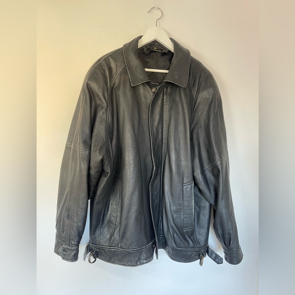Vintage Mens Leather Jacket XL Black Biker Zip 90s Y2k - Picture 1 of 13